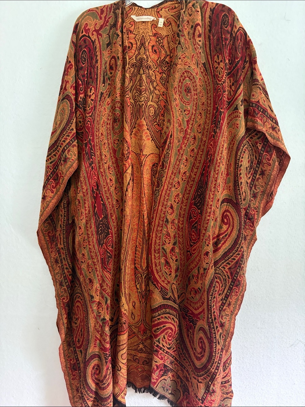 Soft Surroundings Paisley Open Front Kimono Jacket in Rust & Tan. Sz L/XL